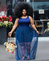 Net yarn plus size dress