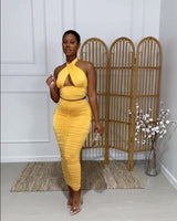 All For U Halter Top Ruched Skirt Set