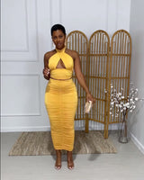 All For U Halter Top Ruched Skirt Set