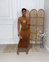 All For U Halter Top Ruched Skirt Set