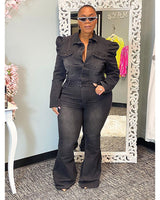 Deja Denim Puff Flared Jumpsuit