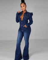 Deja Denim Puff Flared Jumpsuit