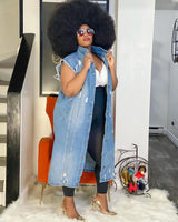 Sleeveless Long Denim Jacket