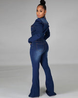 Deja Denim Puff Flared Jumpsuit
