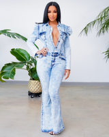 Deja Denim Puff Flared Jumpsuit