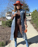 Sleeveless Long Denim Jacket