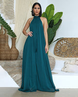 Lime Flowin’ Halter Wide Leg Jumpsuit