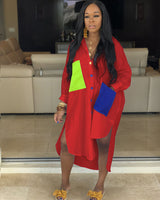 COLORBLOCK BUTTON DOWN DRESS
