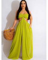 Smocked Halter Top Wide Leg Jumpsuit