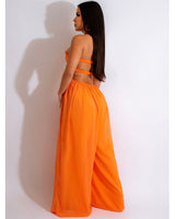 Smocked Halter Top Wide Leg Jumpsuit