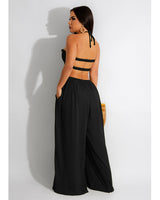 Smocked Halter Top Wide Leg Jumpsuit