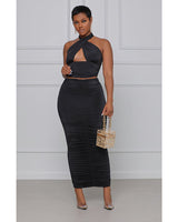 All For U Halter Top Ruched Skirt Set