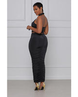 All For U Halter Top Ruched Skirt Set