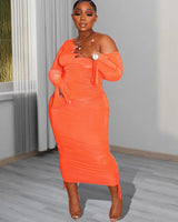 Orange Off Shoulder Maxi Dress