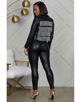 RHINESTONE FRINGE MOTO LEATHER JACKET - Girlsintrendy, Girls In Trendy