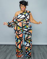 Print Cold Shoulder Jumpsuit