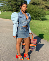 Mid Wash Puff Sleeve Denim Jacket - Girlsintrendy, Girls In Trendy