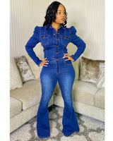 Deja Denim Puff Flared Jumpsuit