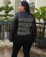 RHINESTONE FRINGE MOTO LEATHER JACKET