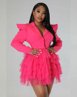 evelyn puffy sleeve tutu blazer dress