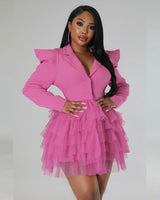 evelyn puffy sleeve tutu blazer dress