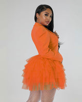 evelyn puffy sleeve tutu blazer dress