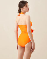 Halter Cutout One Piece Swimsuit and Sarong