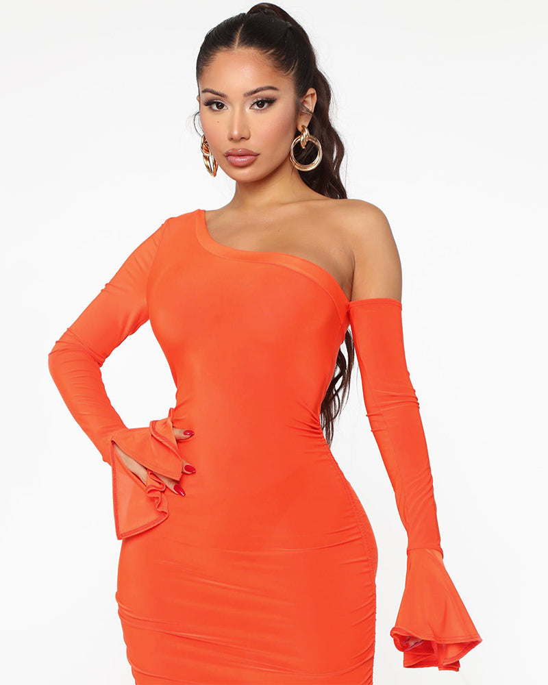 Orange Off Shoulder Maxi Dress