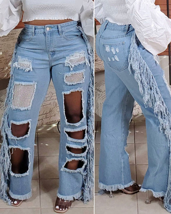 Krystal Fringe Denim Jeans